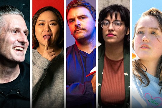 Melbourne International Comedy Festival 2023. L-R: Wil Anderson, He Huang, Scott Limbrick, Guneet Kaur, Grace Jarvis