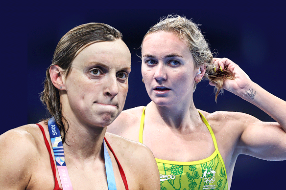 Katie Ledecky vs Ariarne Titmus on day one of the Paris Olympics.