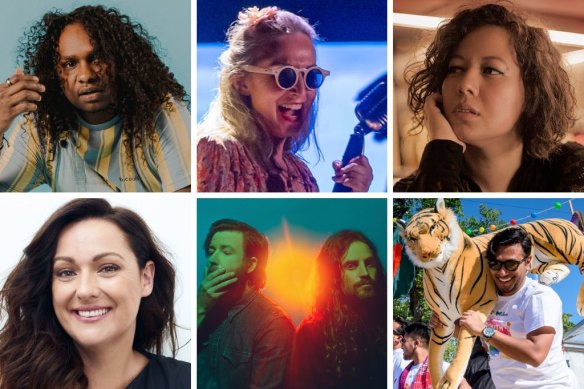 What to see and do in May (clockwise, from top left): Baker Boy, Girl From the North Country, Mahalia Barnes, the South Asian Festival, Holy Holy and Celeste Barber.