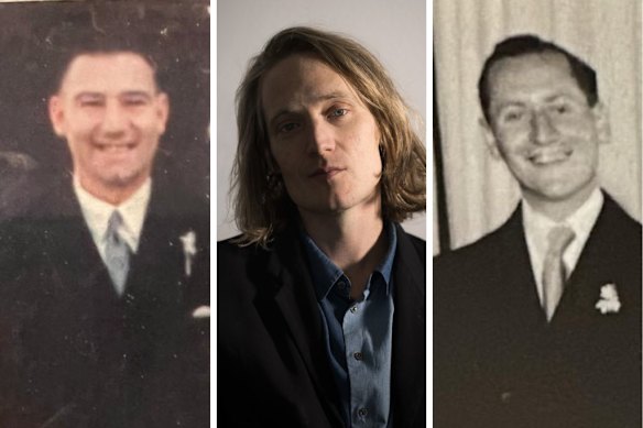 Dominic Amerena, centre, and his maternal grandfather Frances Rush, left, and paternal grandfather, Vincent Amerena.