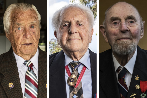 Anzac Veterans Brian Barry, Ross Swan and Max Barry.
