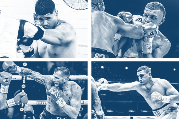 Clockwise from top left: Alex Leapai Junior, Conor Wallace, Justis Huni and Demsey McKean.