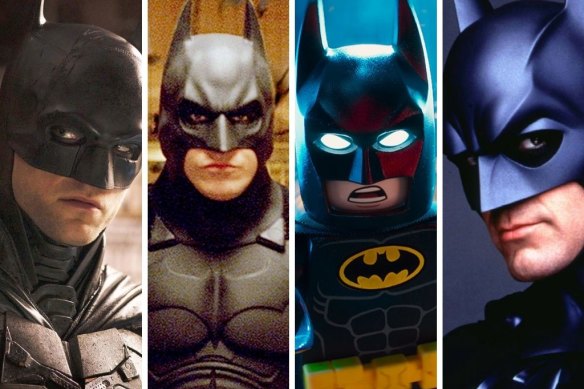 The many faces of Batman (from left): Robert Pattinson, Christian Bale, LEGO Batman and George Clooney.