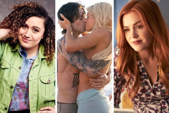 Top streaming in February (from left): Starstruck’s Rose Matafeo, Sebastian Stan and Lily James in Pam and Tommy, and Isla Fisher in Wolf Like Me.