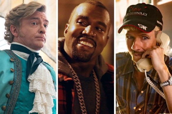 Top streaming in March (from left): Rhys Darby in Our Flag Means Death, Kanye West and John Cameron Mitchell in Joe vs Carole.