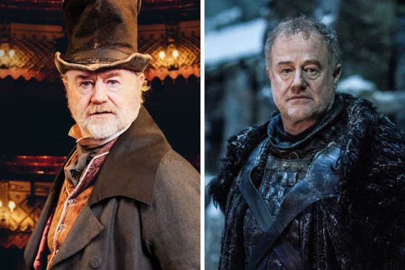 Owen Teale as Ebenezer Scrooge, left, and Ser Alliser Thorne. 