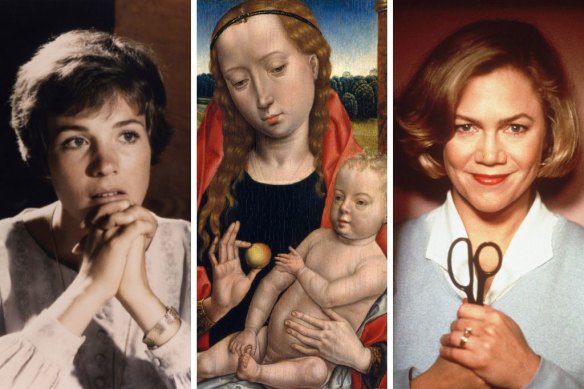 From left: Julie Andrews in The Sound of Music; Virgin and Child, artist unknown, early 16th century; Kathleen Turner in Serial Mom. 