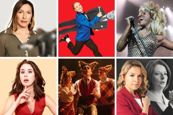 Clockwise, from top left: The Goat or, Who Is Sylvia?; The Dismissal; Tina - The Tina Turner Musical; Julia; Fantastic Mr Fox and One Woman Show.