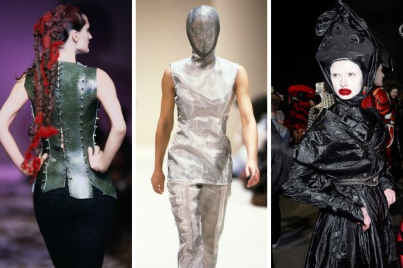 Alexander McQueen, from left, Highland Rape collection, AW 1995–96; The Hunger collection, SS 1996; The Horn of Plenty collection, AW 2009–10. © Alexander McQueen