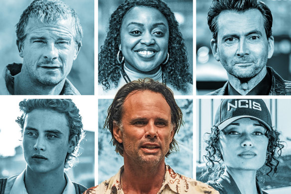 What to watch this week: (clockwise from left) Celebrity Bear Hunt, Abbott Elementary, the BAFTA awards; NCIS: Sydney, The White Lotus and Invisible Boys.