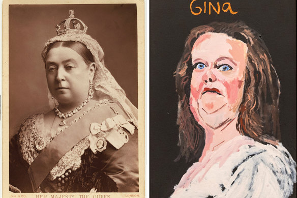 Kindred spirits: Queen Victoria by Alexander Bassano, 1887, and Vincent Namatjira’s portrait of Gina Rinehart.