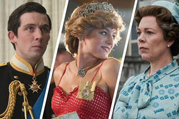 The jewels in The Crown (from left): Josh O’Connor as Prince Charles, Emma Corrin as Princess Diana and Olivia Colman as Queen Elizabeth II.
