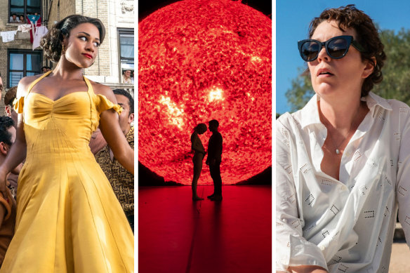 From left: Ariana DeBose in West Side Story, Pablo Larrain’s Ema and Olivia Colman in The Lost Daughter.