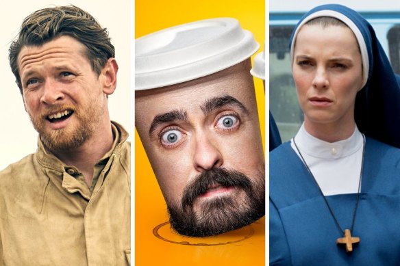Jack O’Connell in Rogue Heroes, Zachary Ruane in Aunty Donna’s Coffee Cafe and Betty Gilpin in Mrs Davis.