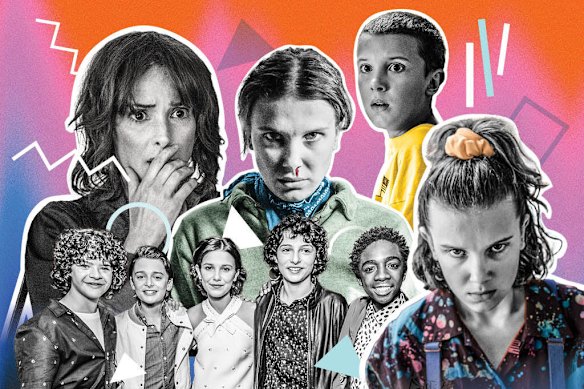 From little things, big things grow: The cast of Stranger Things (clockwise from top left) Winona Ryder, Millie Bobbie Brown through the seasons, and the cast in season one.