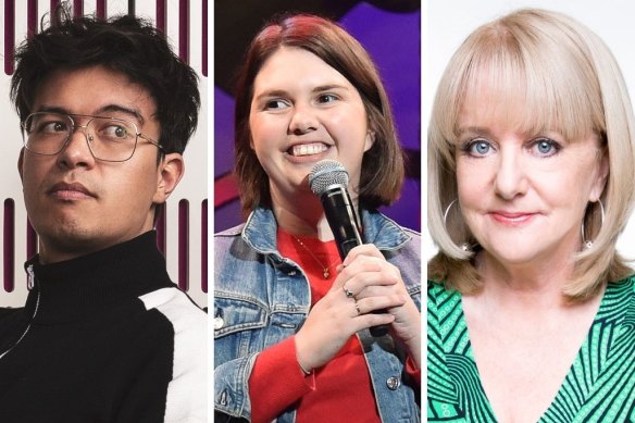 Laughing into the unknown (from left): Phil Wang, Prue Blake and Denise Scott.
