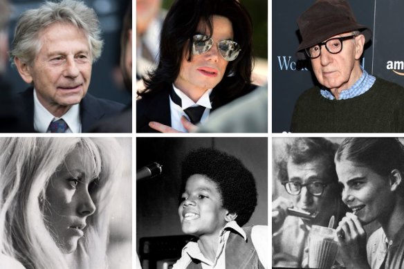 Clockwise from top left: Roman Polanski; Michael Jackson; Woody Allen; Allen’s Manhattan; Jackson performing with the Jackson 5; Polanski’s Repulsion.