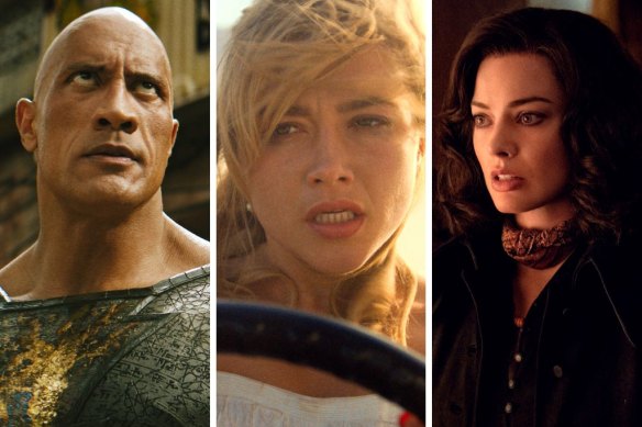Movies to see in October include (from left) Black Adam, Don’t Worry Darling and Amsterdam.