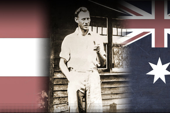 Escaped POW Rudolph ‘Rudi’ Pruckner at Murphy’s Hut, Lake Condah, in 1946.