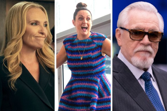 Top streaming in March (from left): Toni Collette in The Power, Celeste Barber in Wellmania and Brian Cox in Succession.