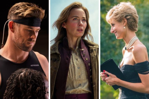 Top streaming in November (from left): Limitless with Chris Hemsworth, Emily Blunt in The English and Elizabeth Debicki as Princess Diana in The Crown.