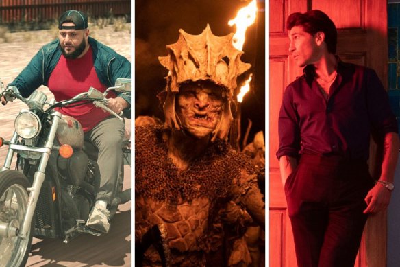 Top streaming in September (from left): Mo Amer in the Netflix series Mo, an Orc from The Lord of the Rings: The Rings of Power and Jon Bernthal in American Gigolo.
