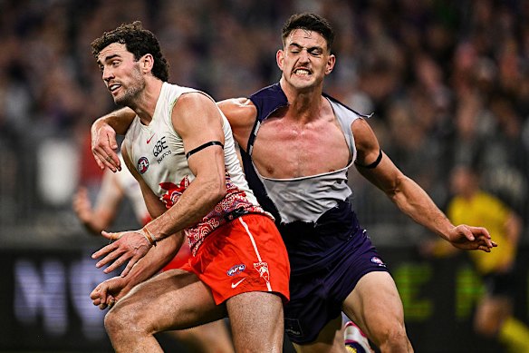 Patrick Voss let it all hang out when Fremantle faced Sydney in round 18. The Dockers failed to kick a goal in the opening half before piling on the goals and winning by 38 points.