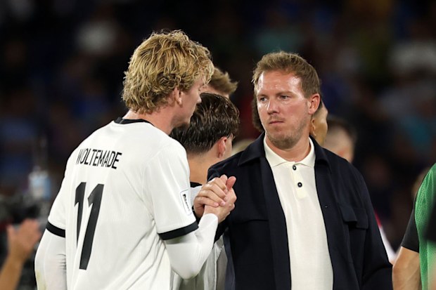 Germany coach Julian Nagelsmann reacts after the side's loss to Slovakia.