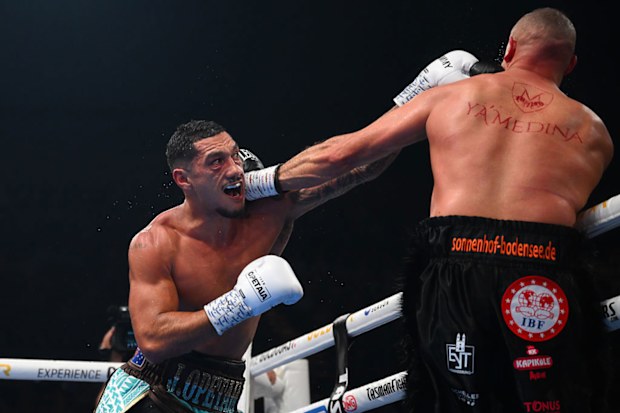 Jai Opetaia punches Huseyin Cinkara.