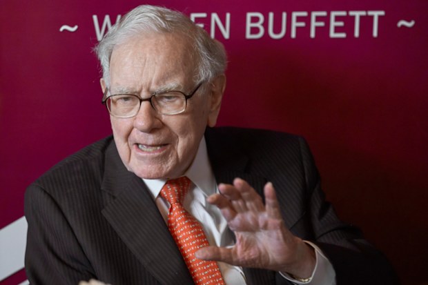 Warren Buffett, chairman and CEO of Berkshire Hathaway, speaks during a game of bridge following the annual Berkshire Hathaway shareholders meeting May 5, 2019, in Omaha, Neb