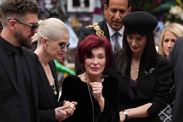 The wife of Ozzy Osborne Sharon Osbourne mourns during the funeral ceremony of Ozzy Osbourne in Birmingham on 30 July 2025. 