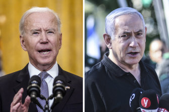 At odds over ceasefire: Joe Biden and Benjamin Netanyahu.