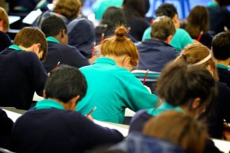 Students sit the NAPLAN test. 