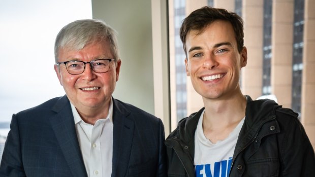 YouTube personality and comedian Jordan Shanks photographed with former Labor prime minister Kevin Rudd. 