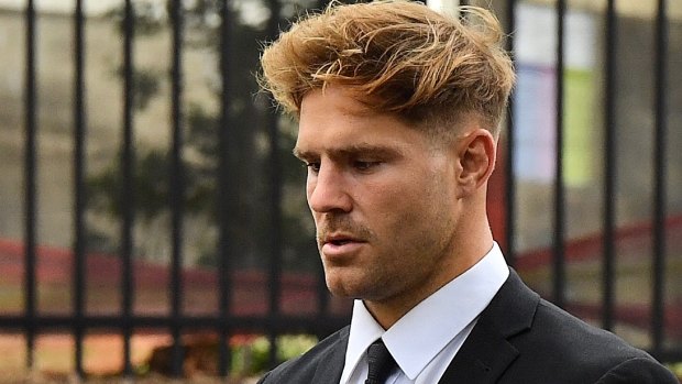 Jack de Belin arrives at the NSW District Court in Wollongong on Tuesday after three weeks on trial.