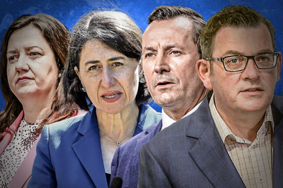 Queensland Premier Annastacia Palaszczuk, NSW Premier Gladys Berejiklian, WA Premier Mark McGowan, and Victorian Premier Daniel Andrews.