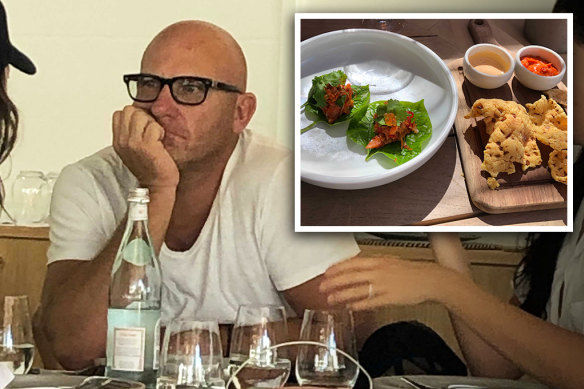 Matt Moran at Samphire Rottnest’s Lontara restaurant, (inset) Will Meyrick’s betel leaf entree.