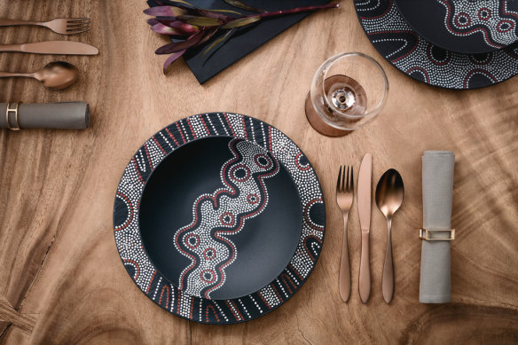 Villeroy & Boch tableware rom the Rock Desert range 'inspired by Aboriginal art'.