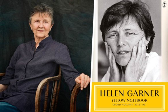 Author Helen Garner and her book Yellow Notebook.