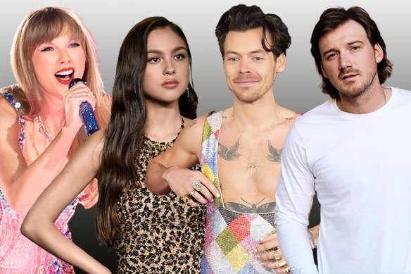 Chart domination: Taylor Swift, Olivia Rodrigo, Harry Styles and Morgan Wallen.