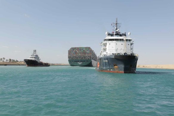 The giant tug boats arrived in time for Monday’s high tide. 
