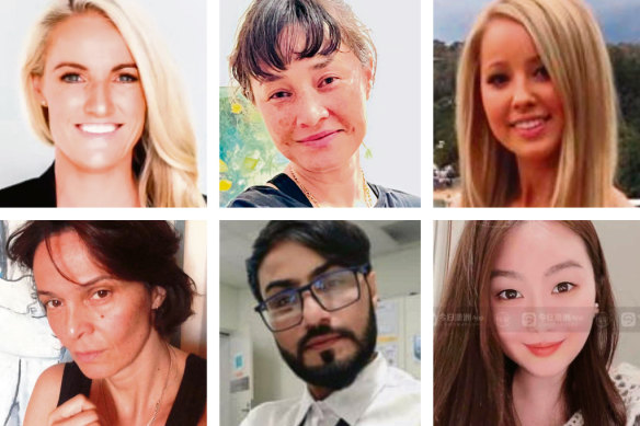 The six people killed in the Bondi stabbing attack: (top row from left) Ashlee Good, Jade Young, Dawn Singleton. Bottom row from left: Pikria Darchia, Faraz Tahir and Yixuan Cheng.