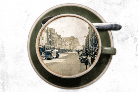 George Augustus Sala; Bourke Street in 1916; the Exhibition Buildings where the first federal Parliament was opened – all in a flat white cup.