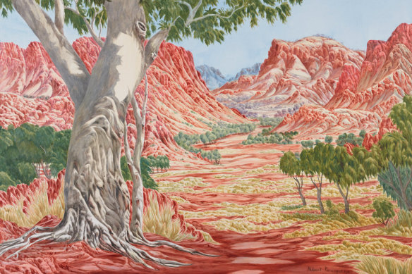 Hubert Pareroultja's Wynne-winning artwork, Tjoritja (West MacDonnell Ranges, NT). Acrylic on canvas, 183 x 244 x 4 cm. © the artist. 