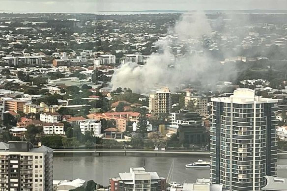 Smoke rises from inner-Brisbane suburb New Farm on Wednesday.