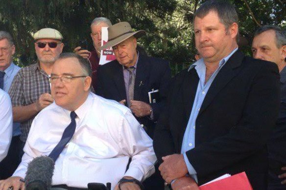 Former MP Rob Pyne (left) with Jason Ward at a protest outside the Queensland Parliament last July, calling for an ICAC for the state.