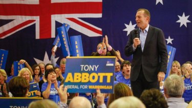 Tony Abbott at the launch of his ninth campaign for the seat of Warringah in 2016. 