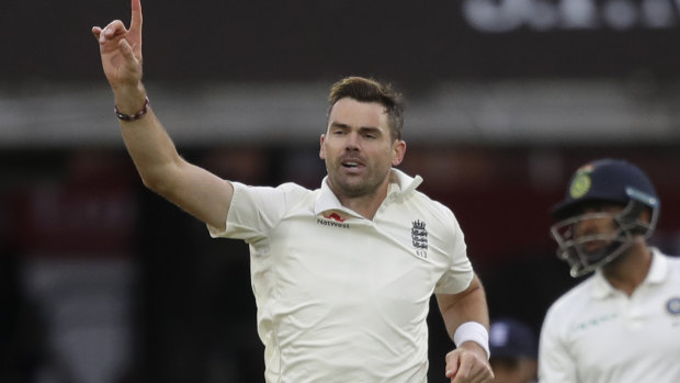 Still got it: James Anderson celebrates one of his five wickets on day two.