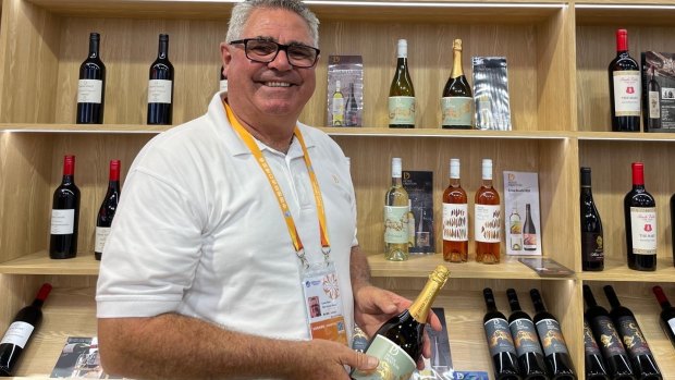 Peter Drayton Wines’ Peter Lucas at the company’s stand at the China International Import Expo in Shanghai on Tuesday.