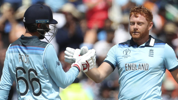 In right head space: Joe Root congratulates Jonny Bairstow on his century against India.